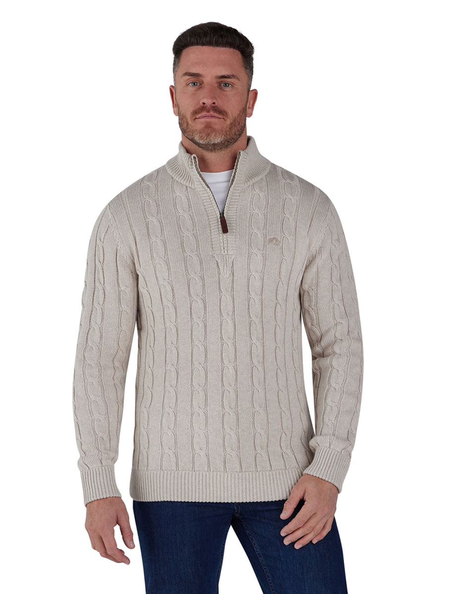 Mens half zip cable knit outlet sweater