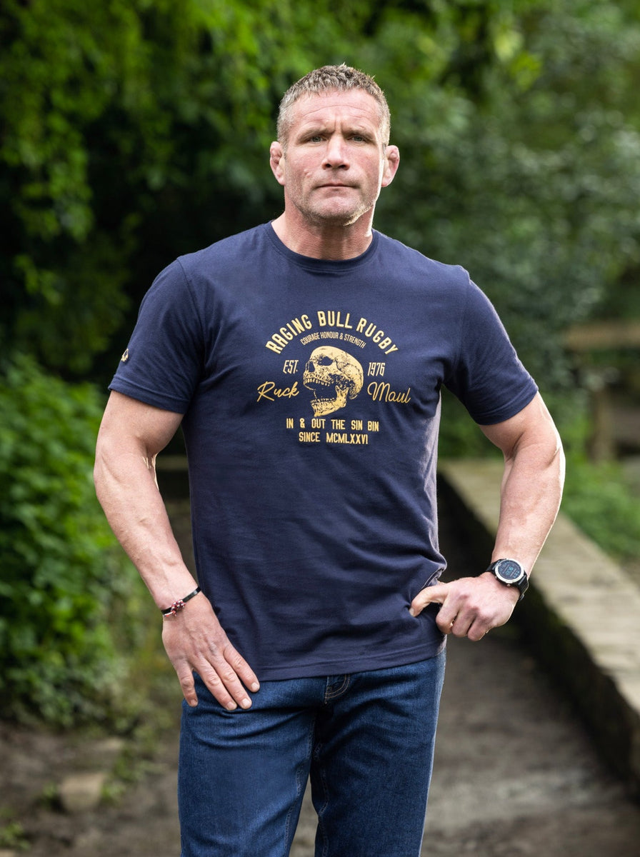 Skull T Shirt Navy Raging Bull Clothing