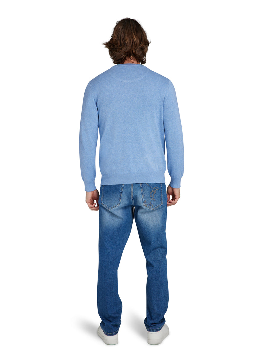 Classic Lightweight Crew Neck Jumper - Sky Blue – Raging Bull Clothing