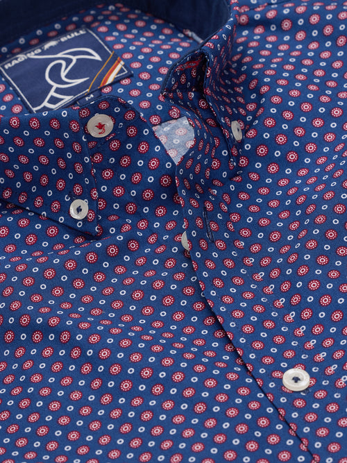 Long Sleeve Geo Print Shirt - Navy