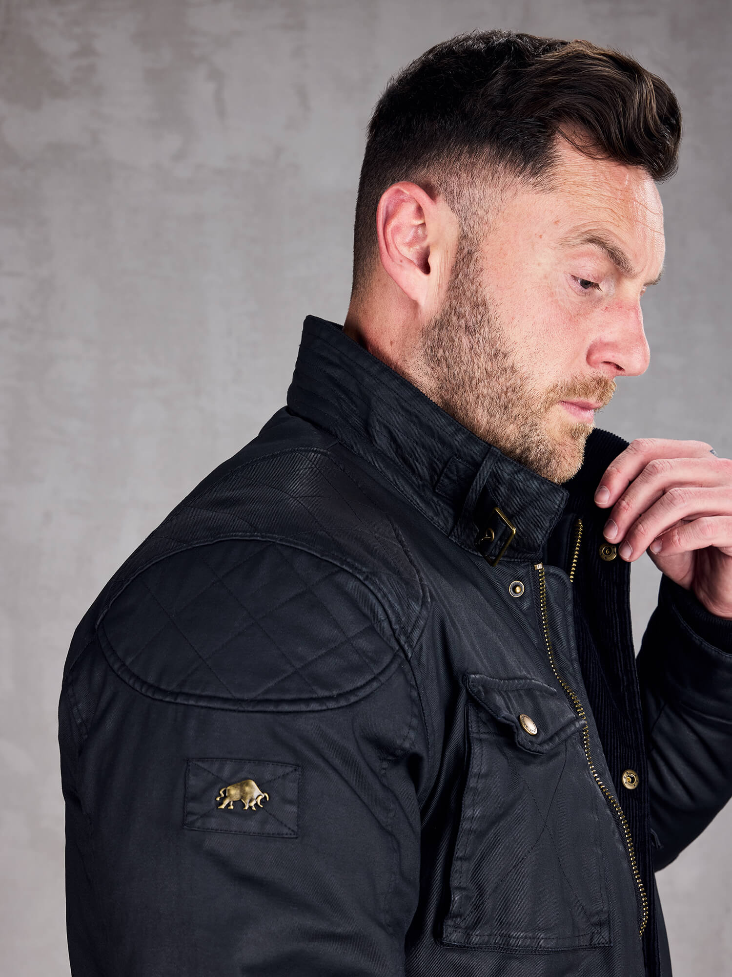 Wax Effect Jacket Black Raging Bull Clothing