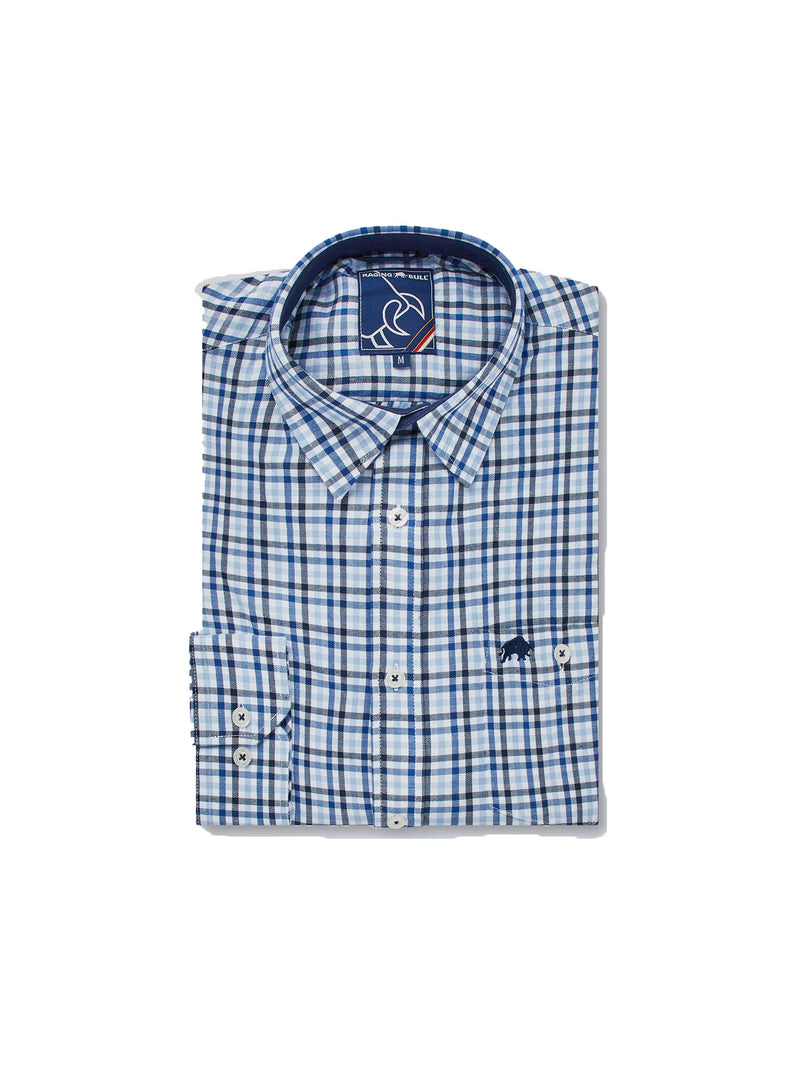 Long Sleeve Brushed Cotton Gingham Shirt - Sky Blue