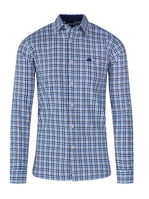 Long Sleeve Brushed Cotton Gingham Shirt - Sky Blue