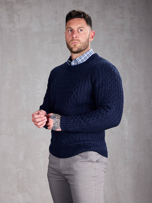 Chunky Cable Crew Neck Knit - Navy