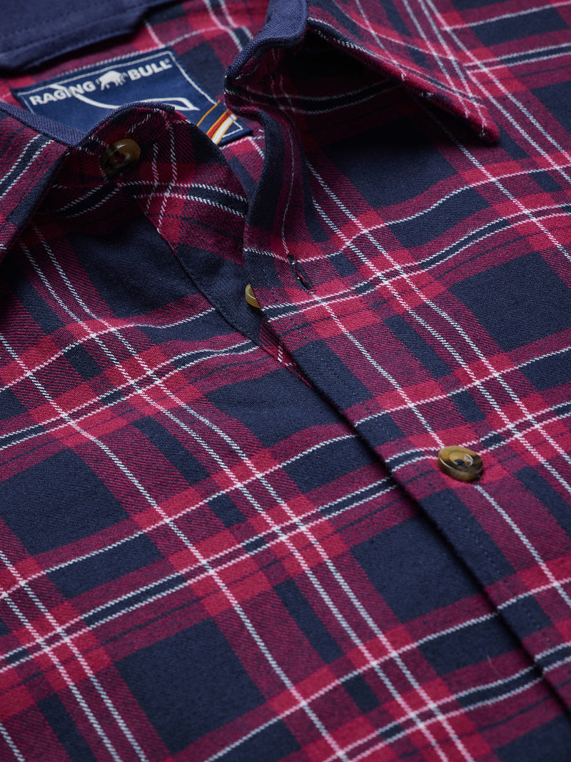 Long Sleeve Heavy Brushed Twill Plaid Shirt - Claret – Raging Bull Clothing
