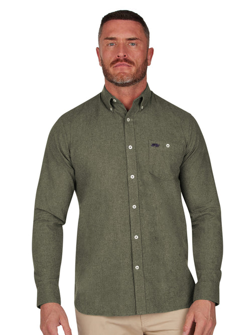 Long Sleeve Brushed Twill  Shirt - Khaki