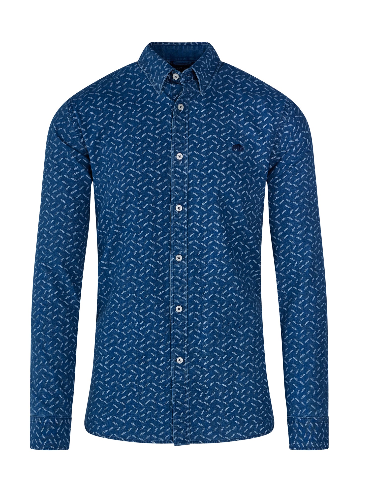 Long Sleeve Chambray Feather Print Shirt - Navy – Raging Bull Clothing