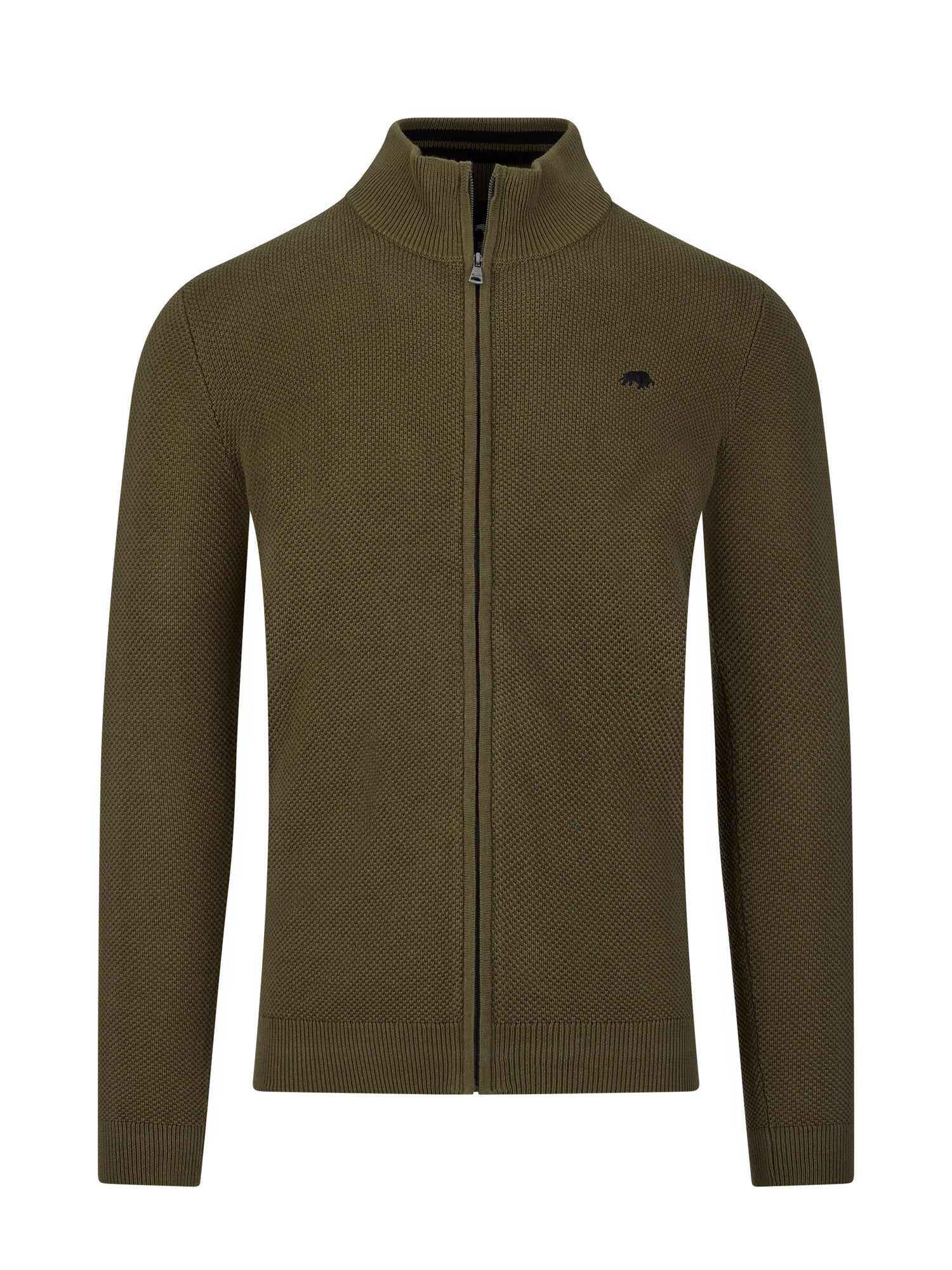 Pique Knit Zip Through Cardigan - Khaki – Raging Bull Clothing