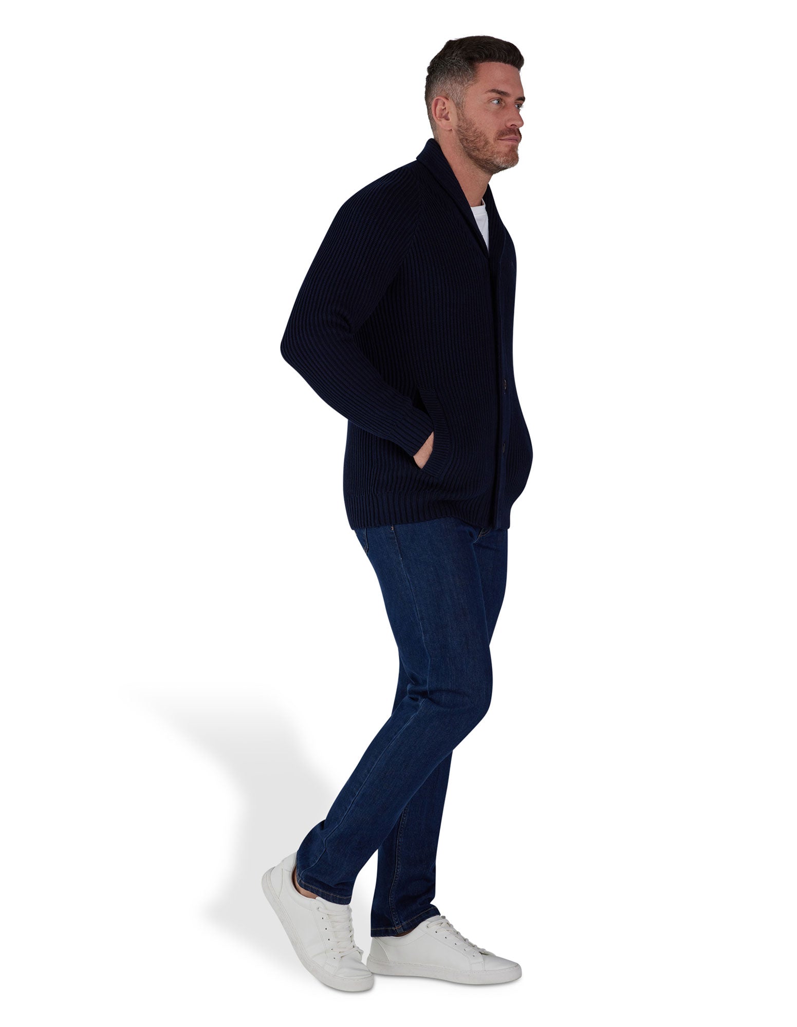 Button Up Shawl Cardigan - Navy – Raging Bull Clothing