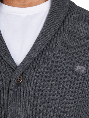 Button Up Shawl Cardigan - Dark Grey Marl