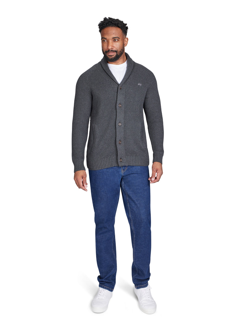 Button Up Shawl Cardigan - Dark Grey Marl