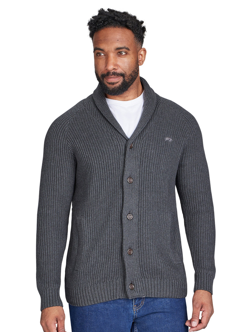 Button Up Shawl Cardigan - Dark Grey Marl