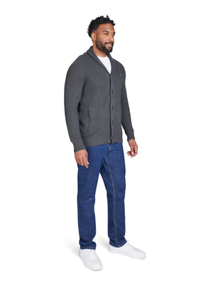 Button Up Shawl Cardigan - Dark Grey Marl