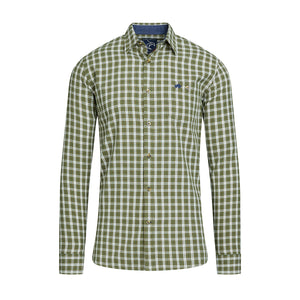 Long Sleeve Micro Check Brushed Cotton Shirt - Khaki