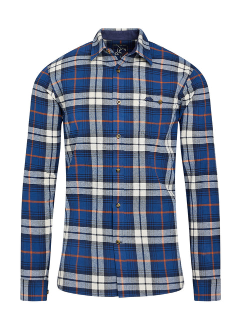 Long Sleeve Large Plaid Brushed Cotton Shirt - Navy