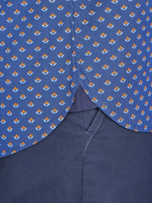 Long Sleeve Leaf Print Shirt - Navy/Orange