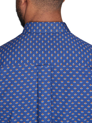 Long Sleeve Leaf Print Shirt - Navy/Orange