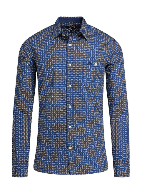 Long Sleeve Geo Hex Shirt - Navy