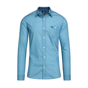 Long Sleeve Diamond Pattern Shirt - Denim Blue