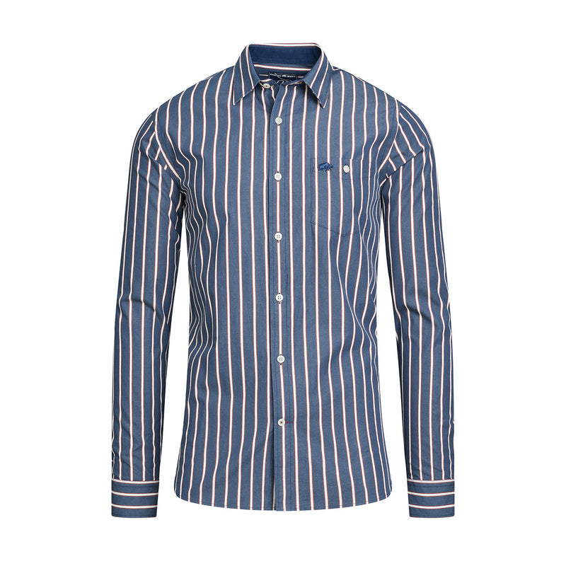 Long Sleeve Stripe Poplin Shirt - Navy