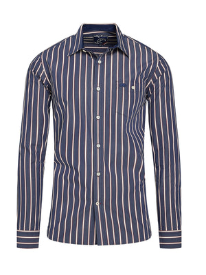 Long Sleeve Stripe Poplin Shirt - Navy