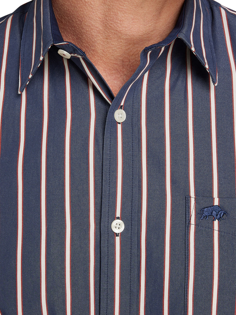 Long Sleeve Stripe Poplin Shirt - Navy