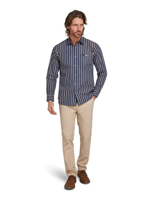 Long Sleeve Stripe Poplin Shirt - Navy