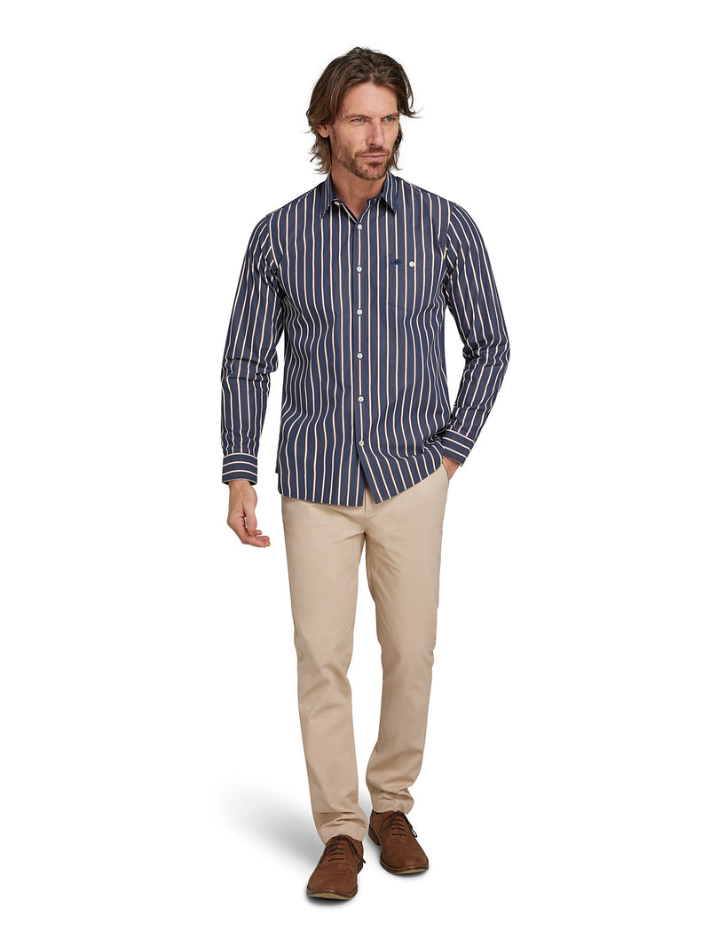 Long Sleeve Stripe Poplin Shirt - Navy