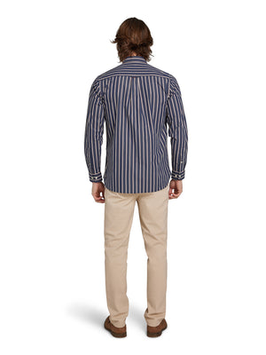 Long Sleeve Stripe Poplin Shirt - Navy