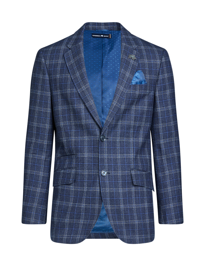 Checked Wool Blazer - Navy