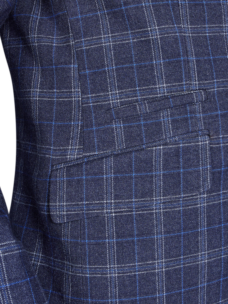 Checked Wool Blazer - Navy