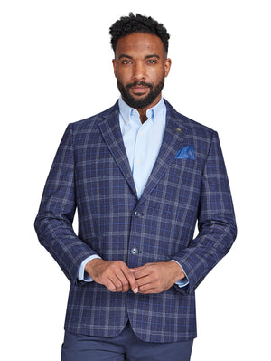 Checked Wool Blazer - Navy