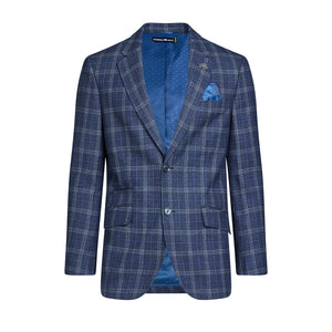 Checked Wool Blazer - Navy