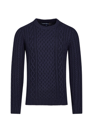 Chunky Cable Crew Neck Knit - Navy