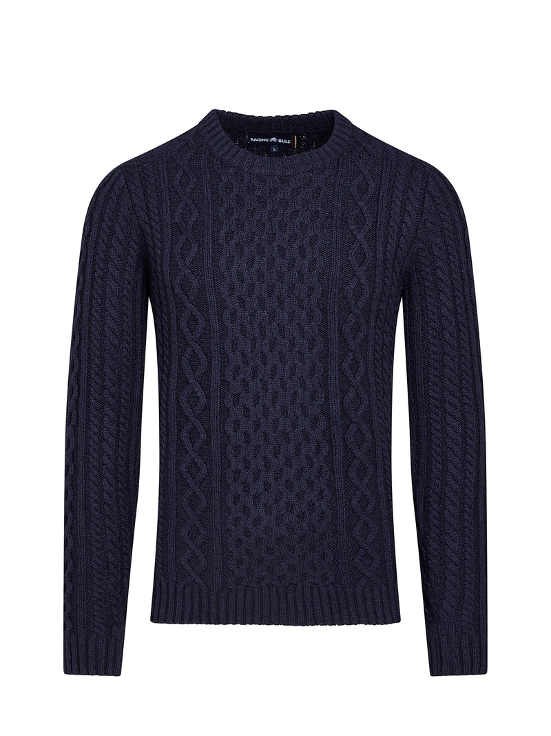 Chunky Cable Crew Neck Knit - Navy