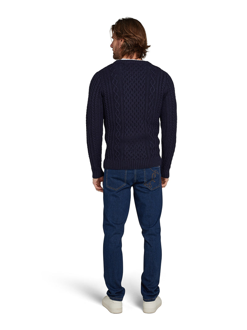 Chunky Cable Crew Neck Knit - Navy