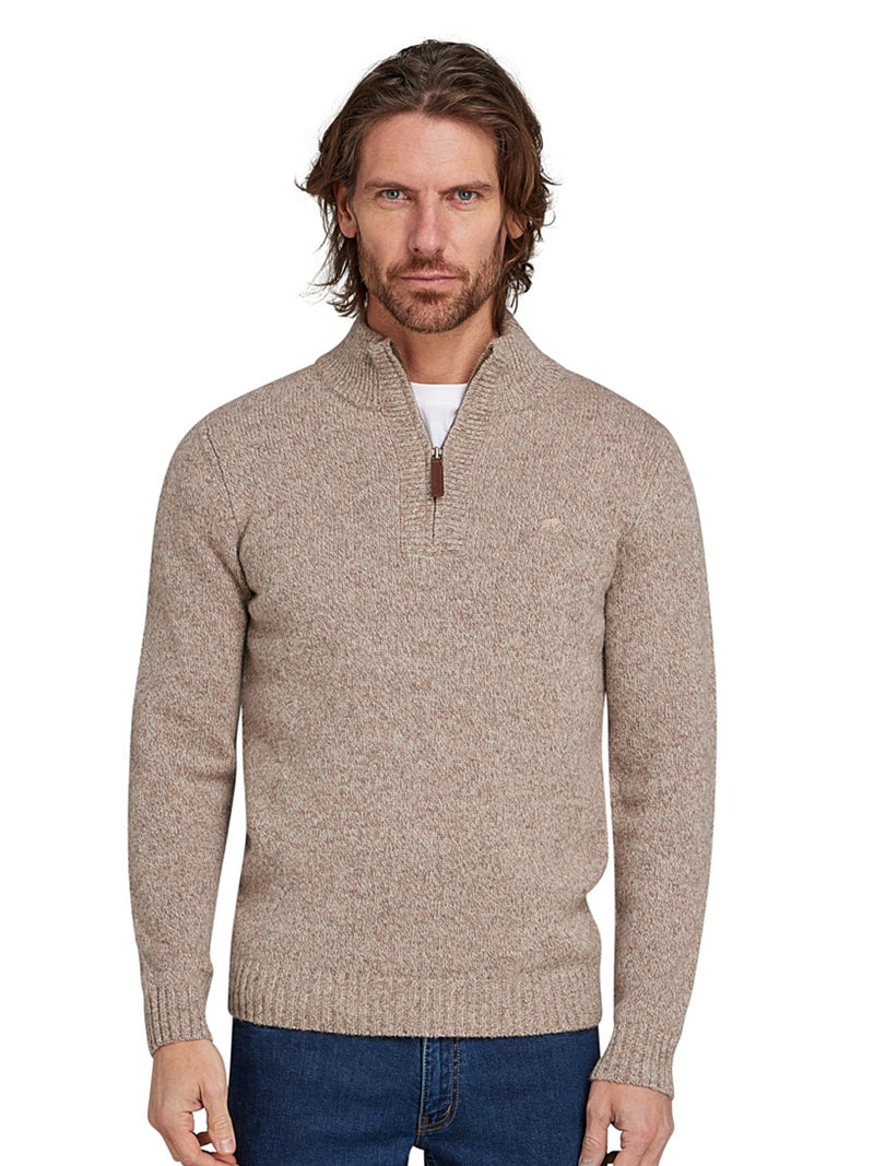 Chunky Fleck Quarter Zip Knit - Toast