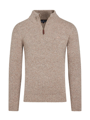 Chunky Fleck Quarter Zip Knit - Toast