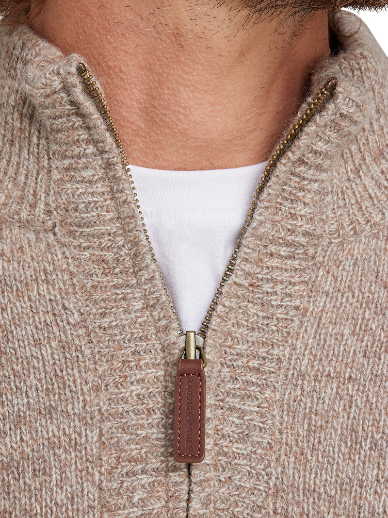 Chunky Fleck Quarter Zip Knit - Toast