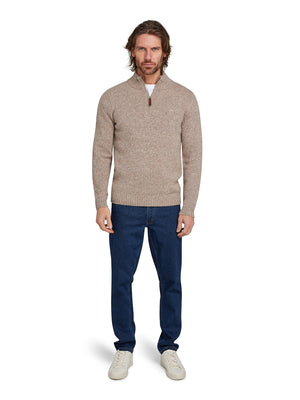 Chunky Fleck Quarter Zip Knit - Toast