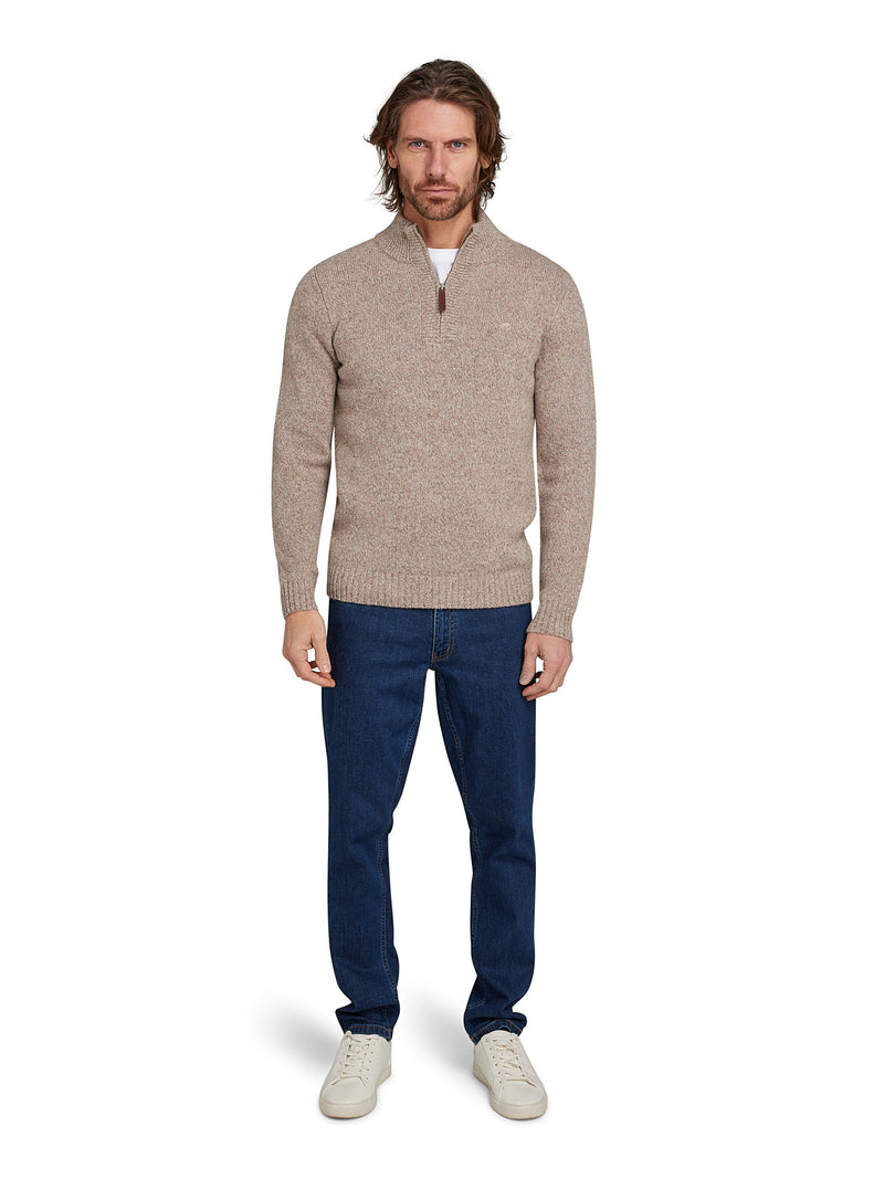 Chunky Fleck Quarter Zip Knit - Toast