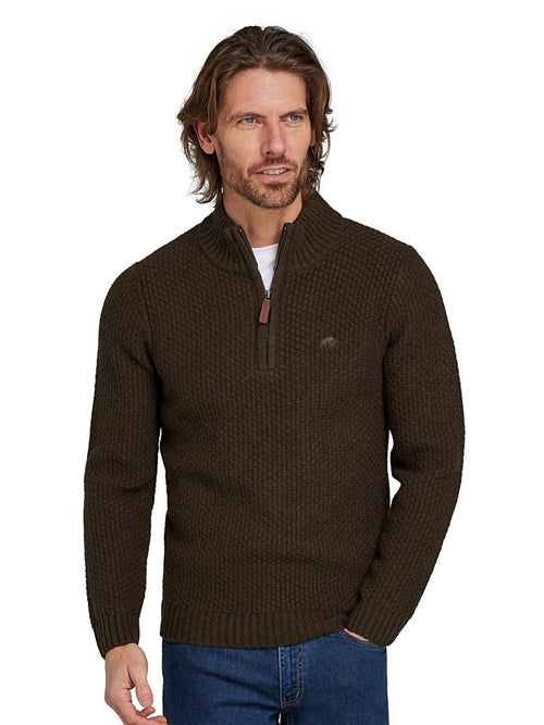 Chunky Textured Quarter Zip Knit - Khaki