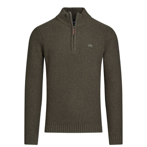 Chunky Textured Quarter Zip Knit - Khaki