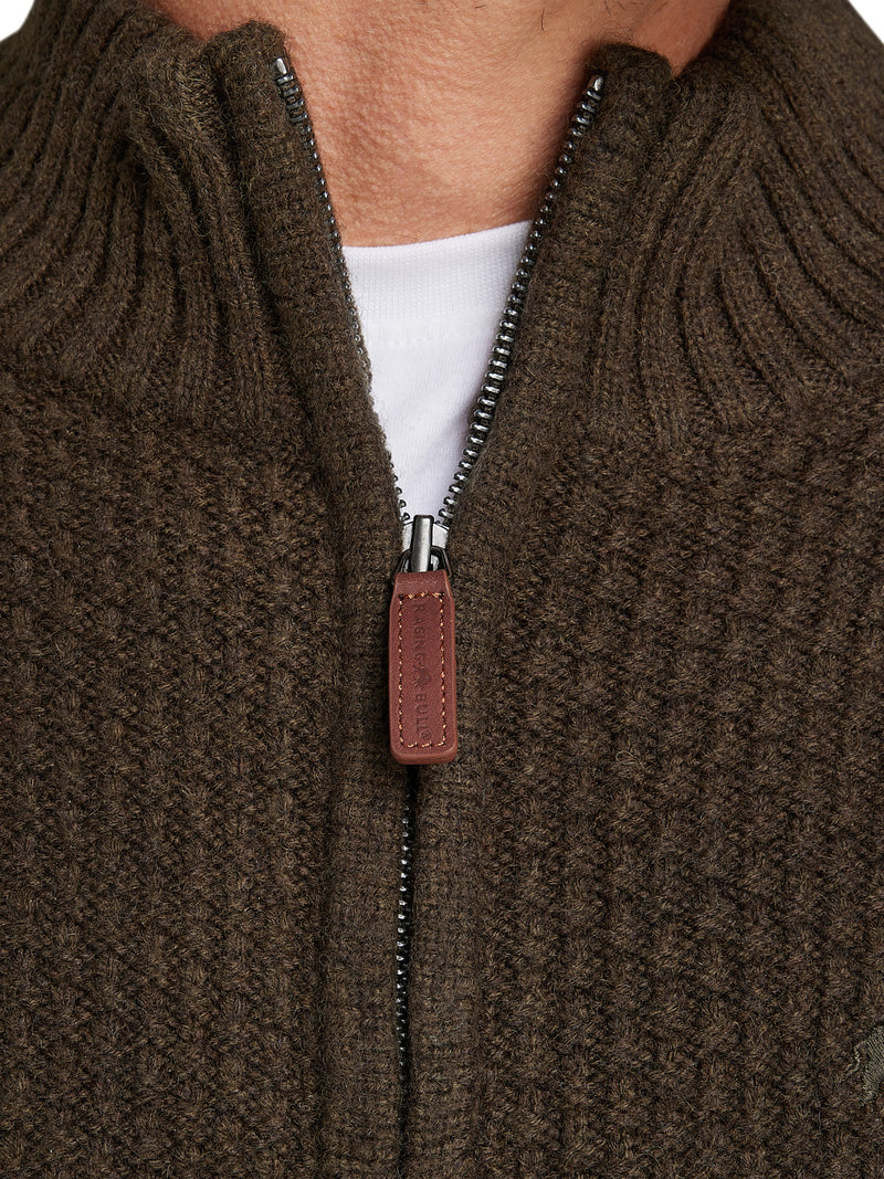 Chunky Textured Quarter Zip Knit - Khaki