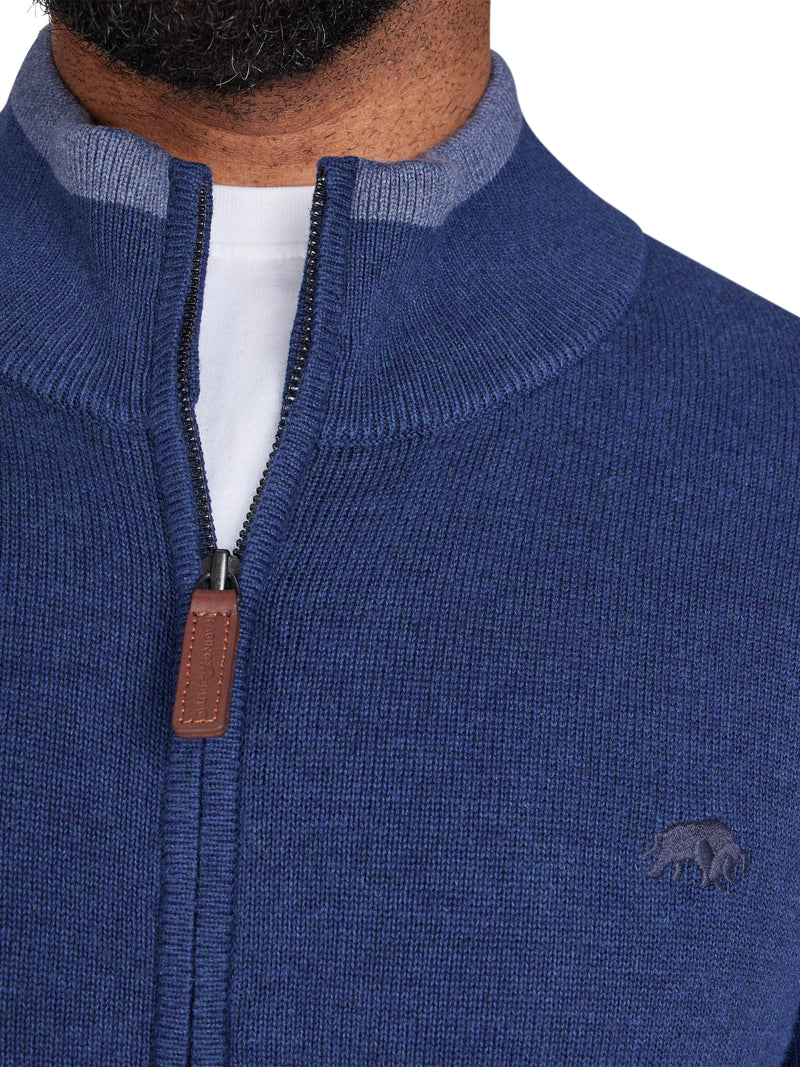 Zip Through Cardigan - Navy