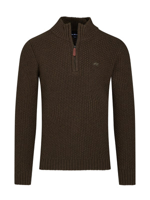 Chunky Textured Quarter Zip Knit - Khaki