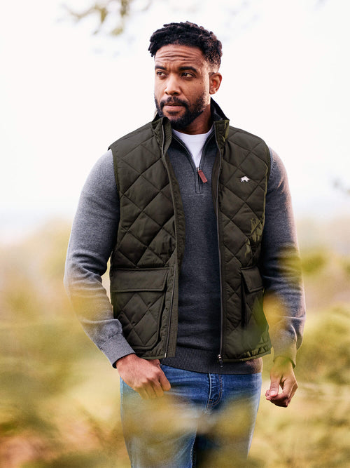 Patch Pocket Quilted Gilet - Khaki