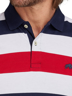 Irregular Stripe Jersey Polo - Navy