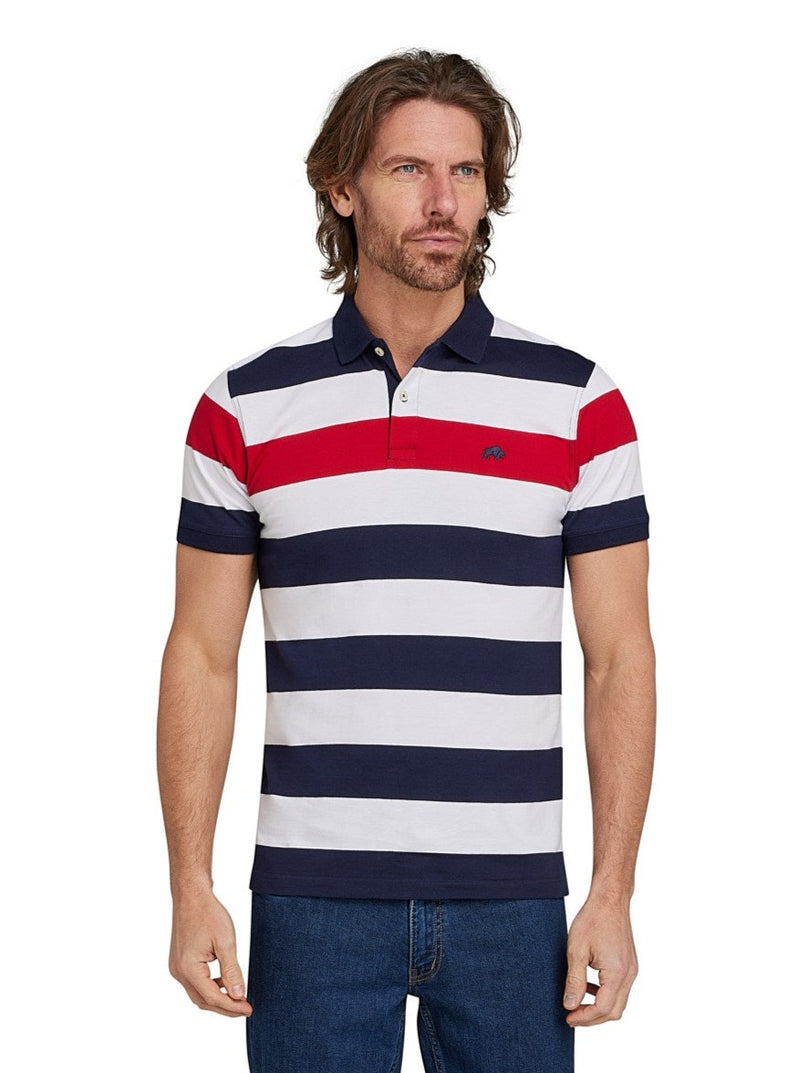 Irregular Stripe Jersey Polo - Navy