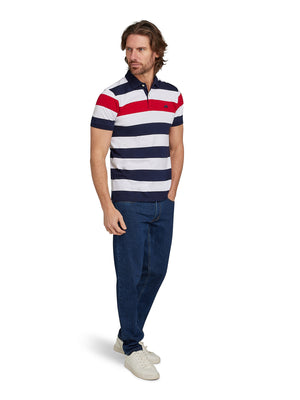 Irregular Stripe Jersey Polo - Navy